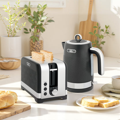 3000W Rapid Boil Kettle and Toaster Set with Otter Thermostat, Black