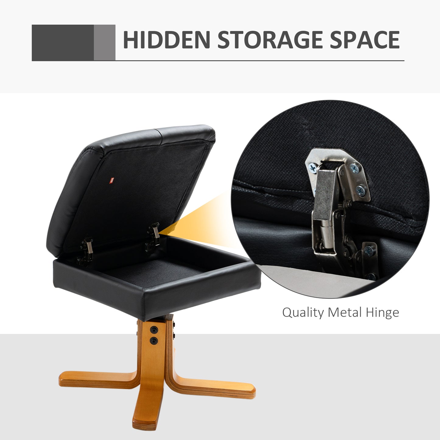 Recliner Chair and Footstool PU Leather Wooden Base Black