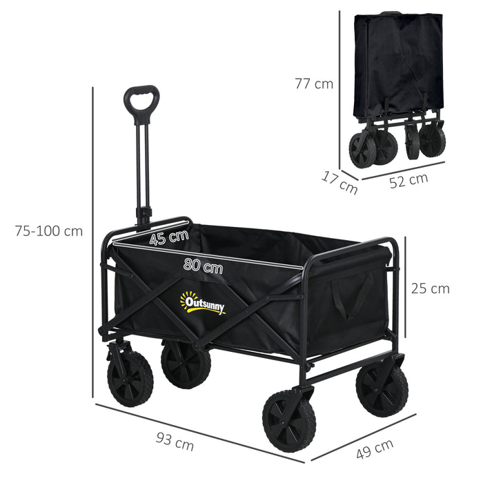 Folding Pull Along Cart Cargo Wagon Trolley with Telescopic Handle - Black