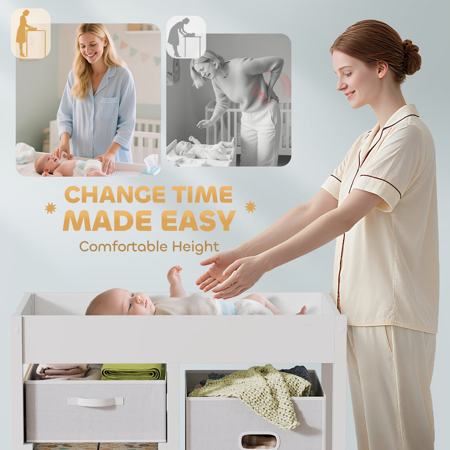 Baby Changing Unit with 4 Drawers, Diaper Changing Table, White