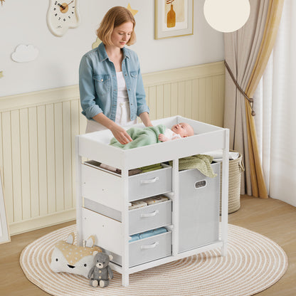 Baby Changing Unit with 4 Drawers, Diaper Changing Table, White