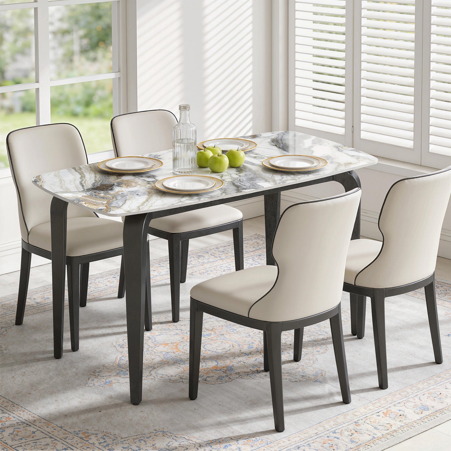 Dining Table for 4, Kitchen Table with Sintered Stone Tabletop, White