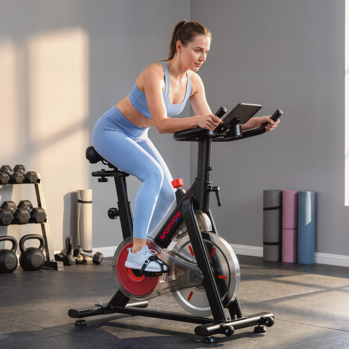 Magnetic Exercise Bike with 8kg Flywheel and Bluetooth App Connectivity - Black & Silver