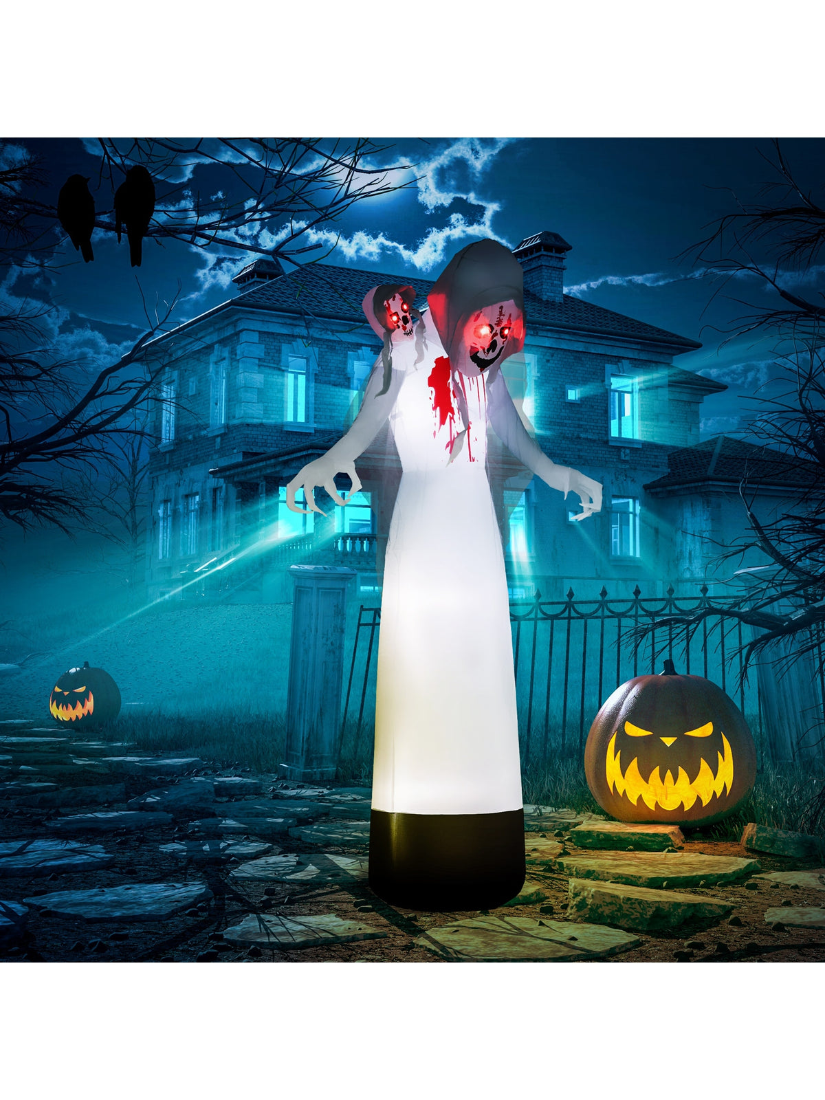 8.9FT Tall Halloween Inflatable Three-Head Witch Ghost Decoration