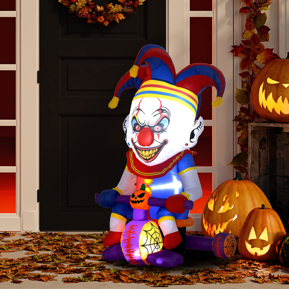 4ft Blow Up Outdoor Halloween Decoration, Clown on Bicycle