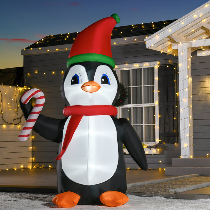 2.5m Inflatable Christmas Penguin Holding Candy Cane Blow Up Outdoor Decoration with LED Lights for Holiday