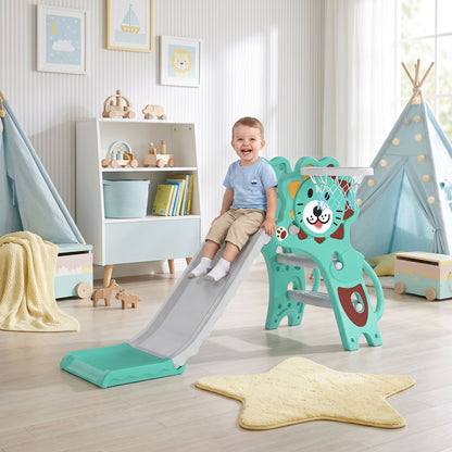 3 in 1 Kids Slide for Indoor with Basketball Hoop - Blue