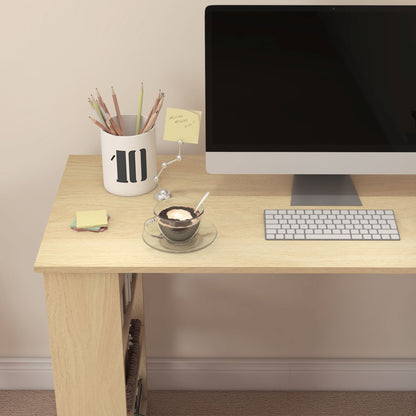 Corner Desk with Rotating Design and Bookshelf, Natural and White