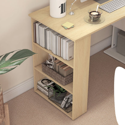 Corner Desk with Rotating Design and Bookshelf, Natural and White
