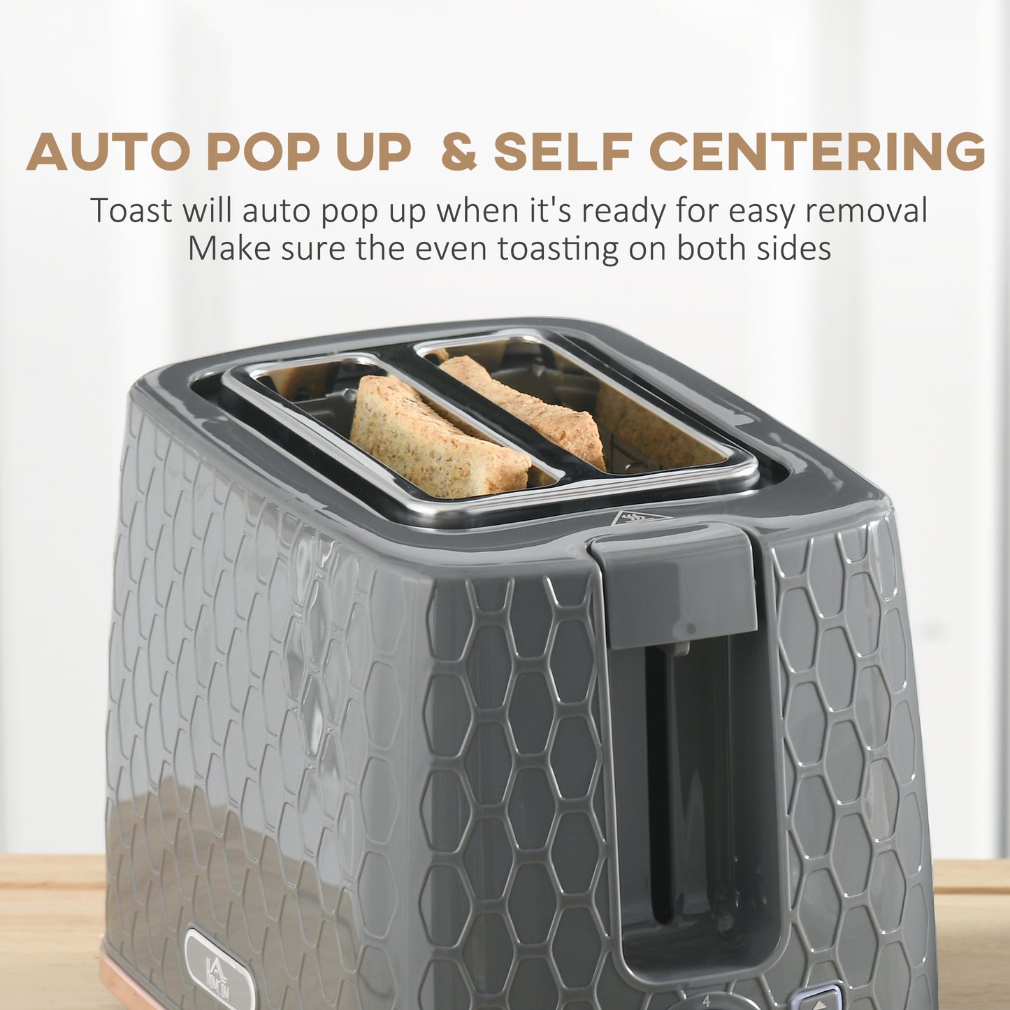 1.7L 3000W Fast Boil Kettle & 2 Slice Toaster Set, Kettle and Toaster Set with Auto Shut Off, Browning Controls, Grey