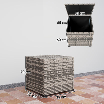 253L Garden Storage Box, Rattan Deck Box with Liner, Mixed Grey