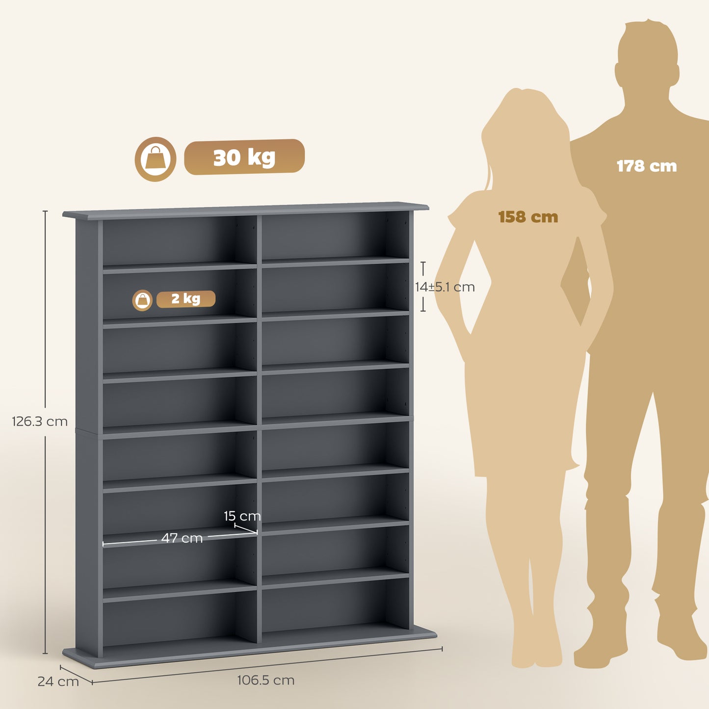 CD Storage Unit DVD Tower Blu-ray Storage Shelf for Office, Grey