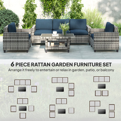5 Seater Wicker Outdoor Furniture Set for Balcony, Navy Blue