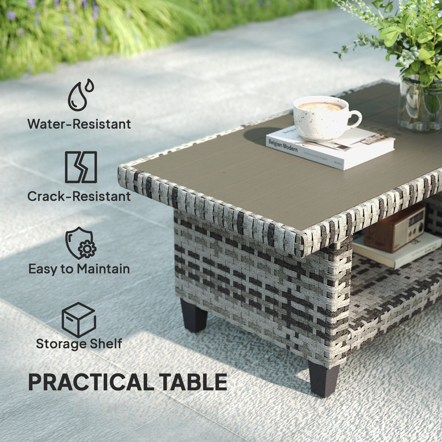 5 Seater Wicker Outdoor Furniture Set for Balcony, Navy Blue