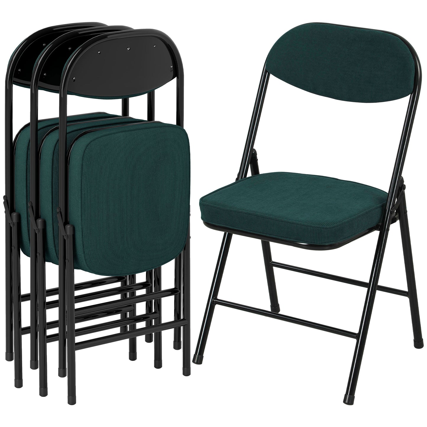 Folding Chairs Set of 4 with Cushioned Seat, Steel Frame, Teal