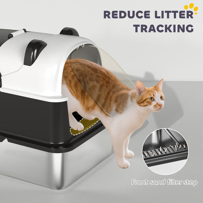 XL Stainless Steel Litter Box Tray with Lid, Panda Style