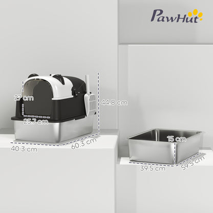 XL Stainless Steel Litter Box Tray with Lid, Panda Style