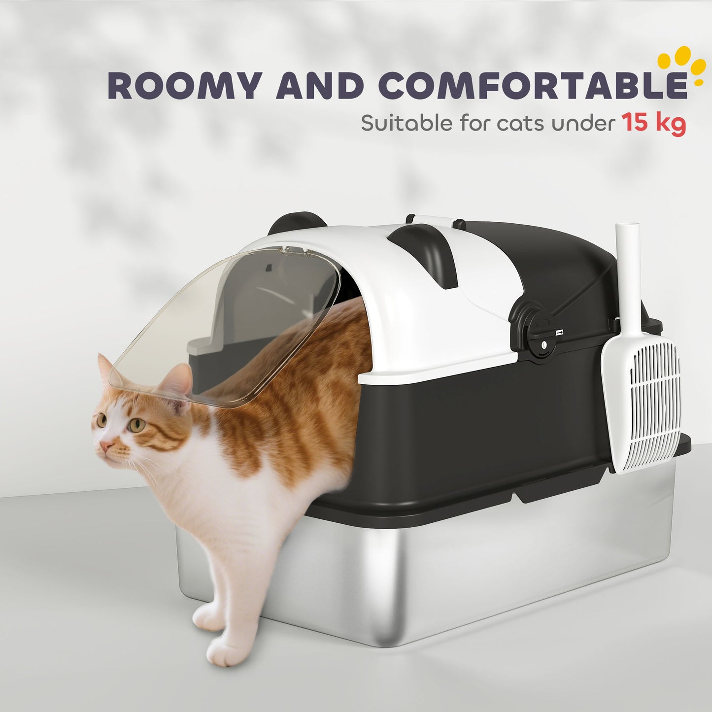 XL Stainless Steel Litter Box Tray with Lid, Panda Style