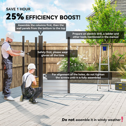 7 x 4ft Garden Shed, Easy to Assemble, Upgraded Galvanised Steel Frame with Foundation Kit, Double Doors with Lock, Outdoor Metal Shed with Vents and Gloves, Garden Storage Shed, Natural