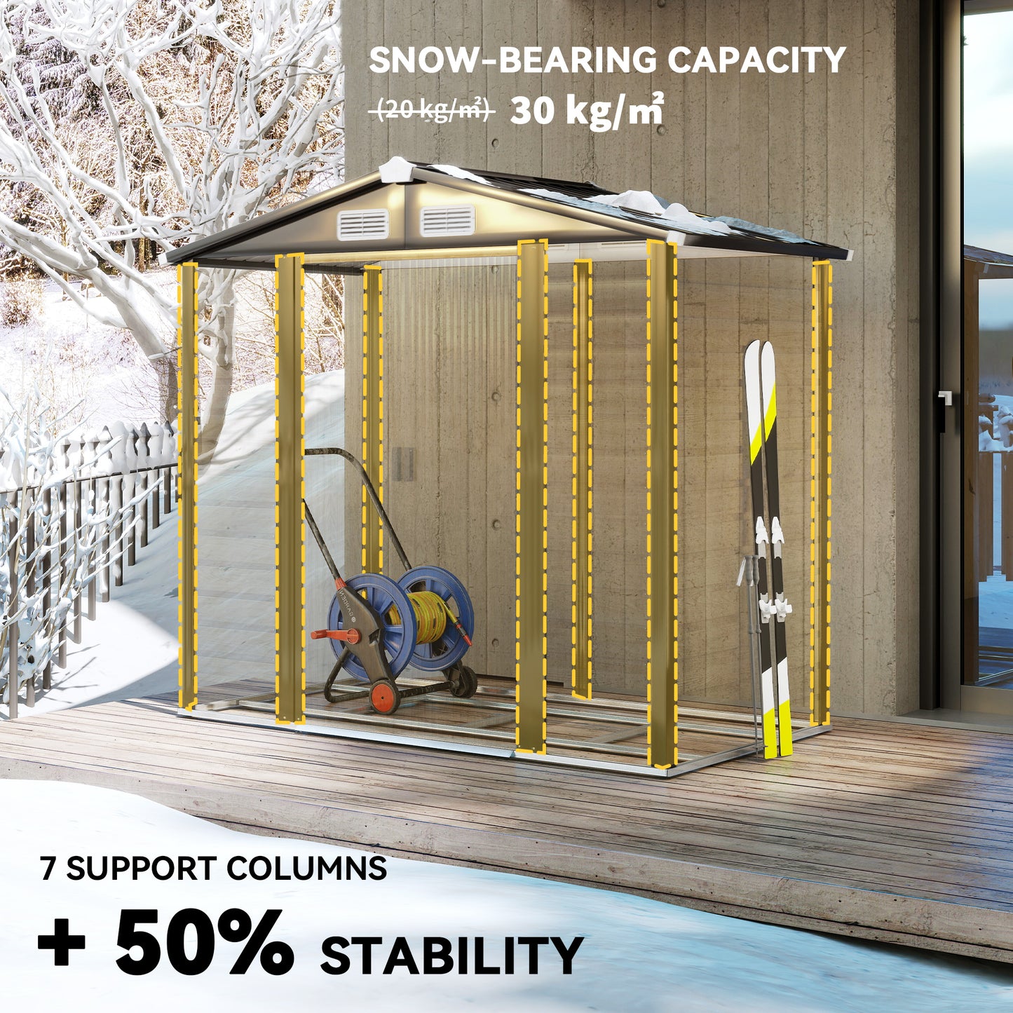 7 x 4ft Garden Shed, Easy to Assemble, Upgraded Galvanised Steel Frame with Foundation Kit, Double Doors with Lock, Outdoor Metal Shed with Vents and Gloves, Garden Storage Shed, Natural