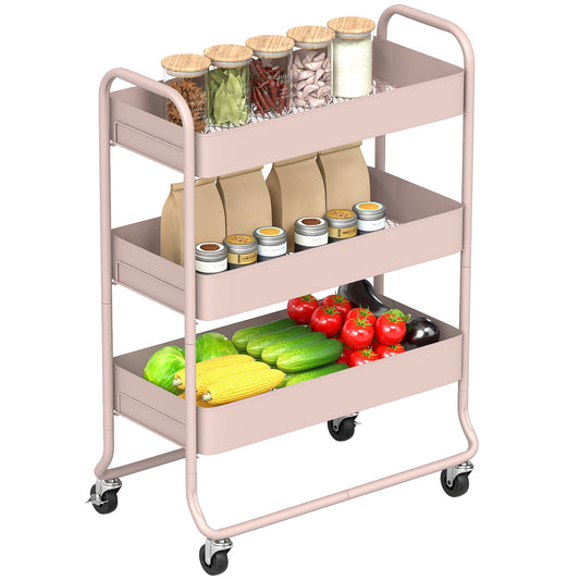 3-Tier Storage Trolley, Storage Cart with Mesh Backets, Wheels