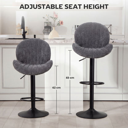 Modern Bar Stools Set of 2, Swivel Counter Height Barstools, Grey