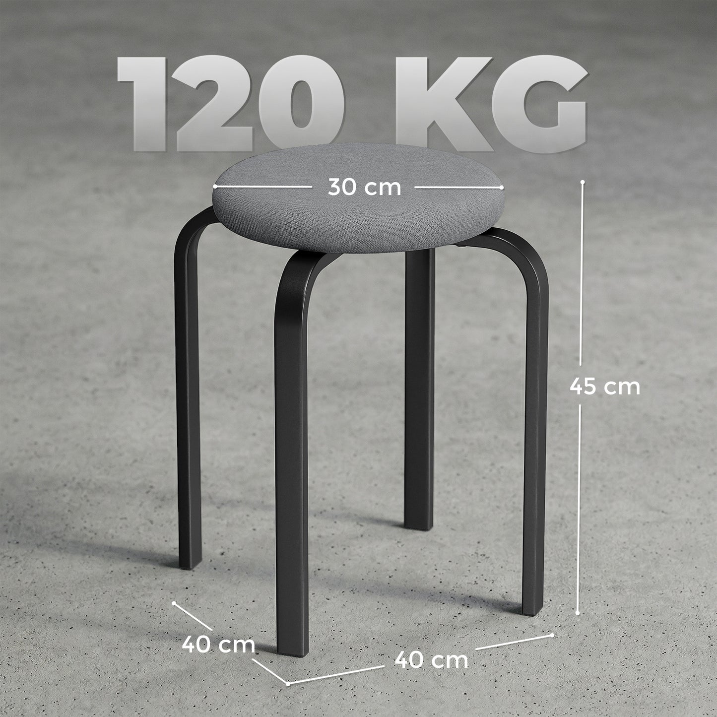 Stackable Stools Set of 4, Modern Cushioned Stacking Chairs, Round Backless Stools for Kitchen, Dining Room, Living Room, Dark Grey