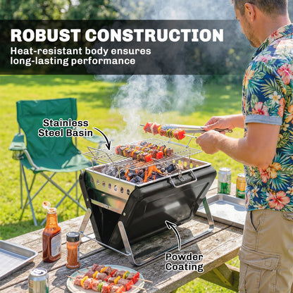 Charcoal BBQ Grill Portable with Tilting Grate Black