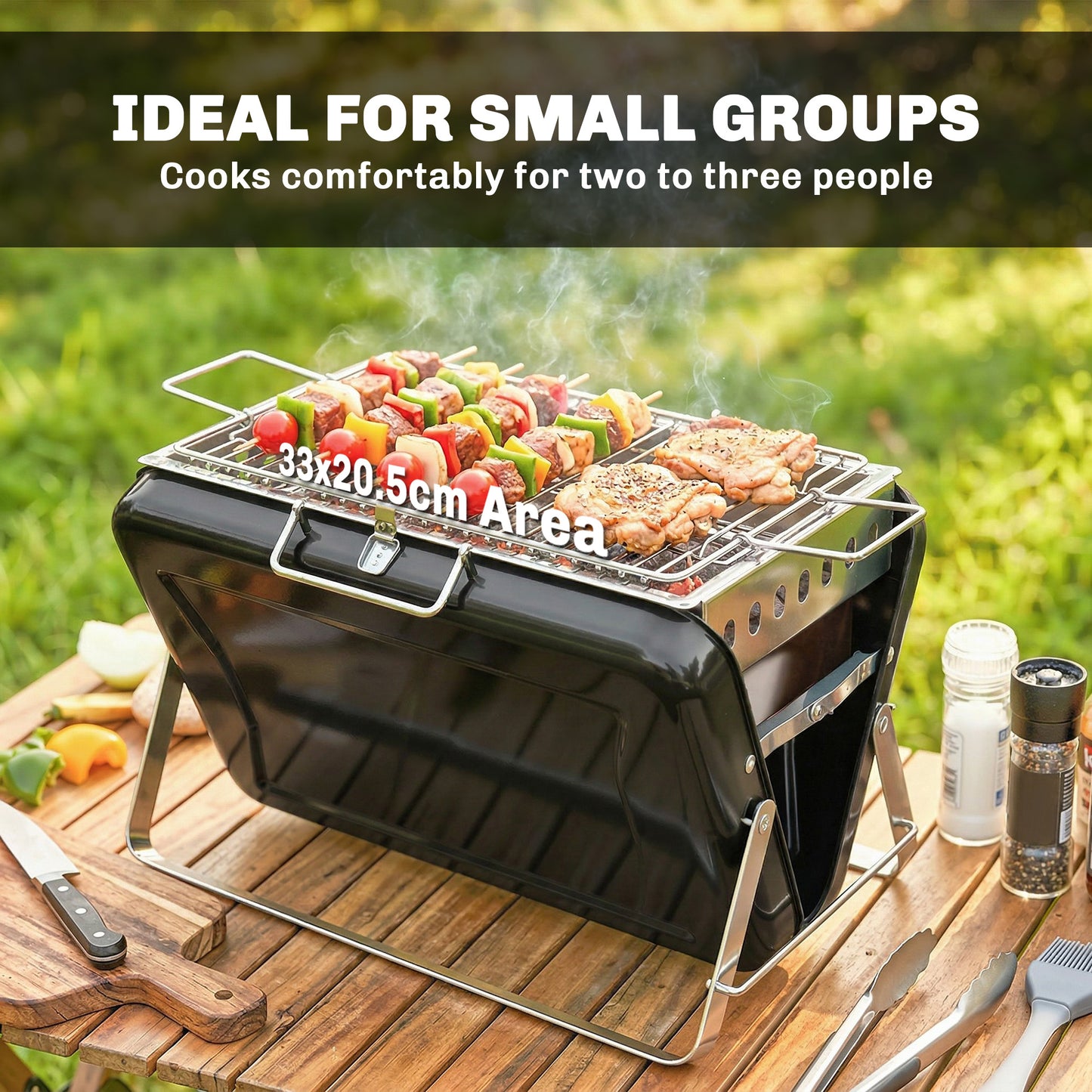 Charcoal BBQ Grill Portable with Tilting Grate Black