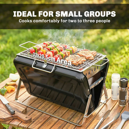 Charcoal BBQ Grill Portable with Tilting Grate Black