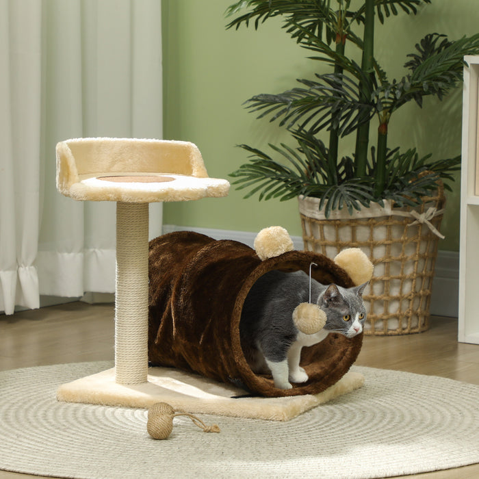 Cat Tree w/ Scratching Post, Bed, Cat Tunnel, Toy Ball, Dark Brown