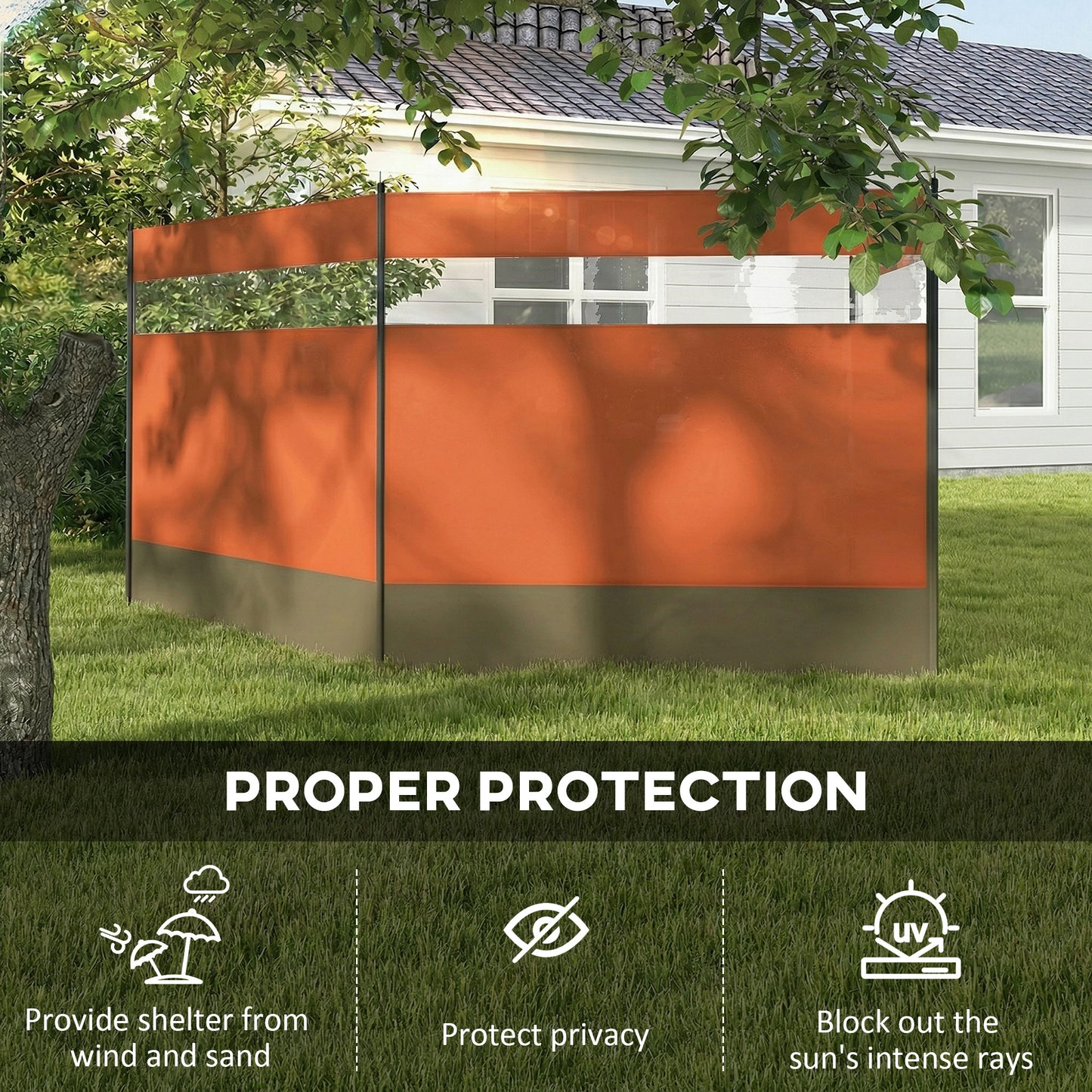 Camping Windbreaks with Clear Windows, 440 x 140cm, Orange