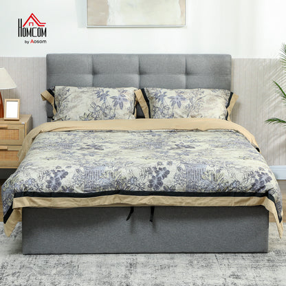 5ft King Storage Bed Frame, Grey Upholstered Ottoman Bed