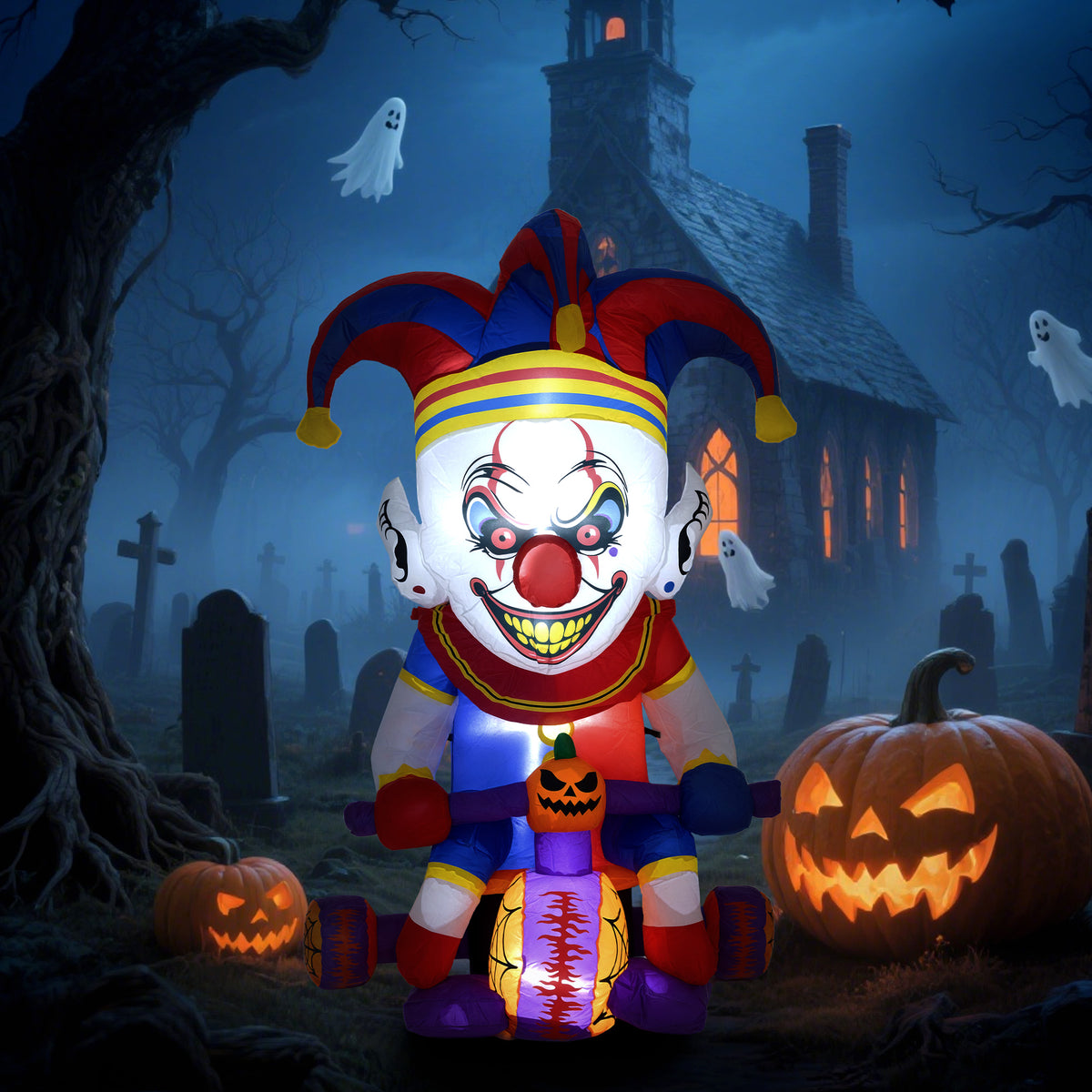 4ft Blow Up Outdoor Halloween Decoration, Clown on Bicycle