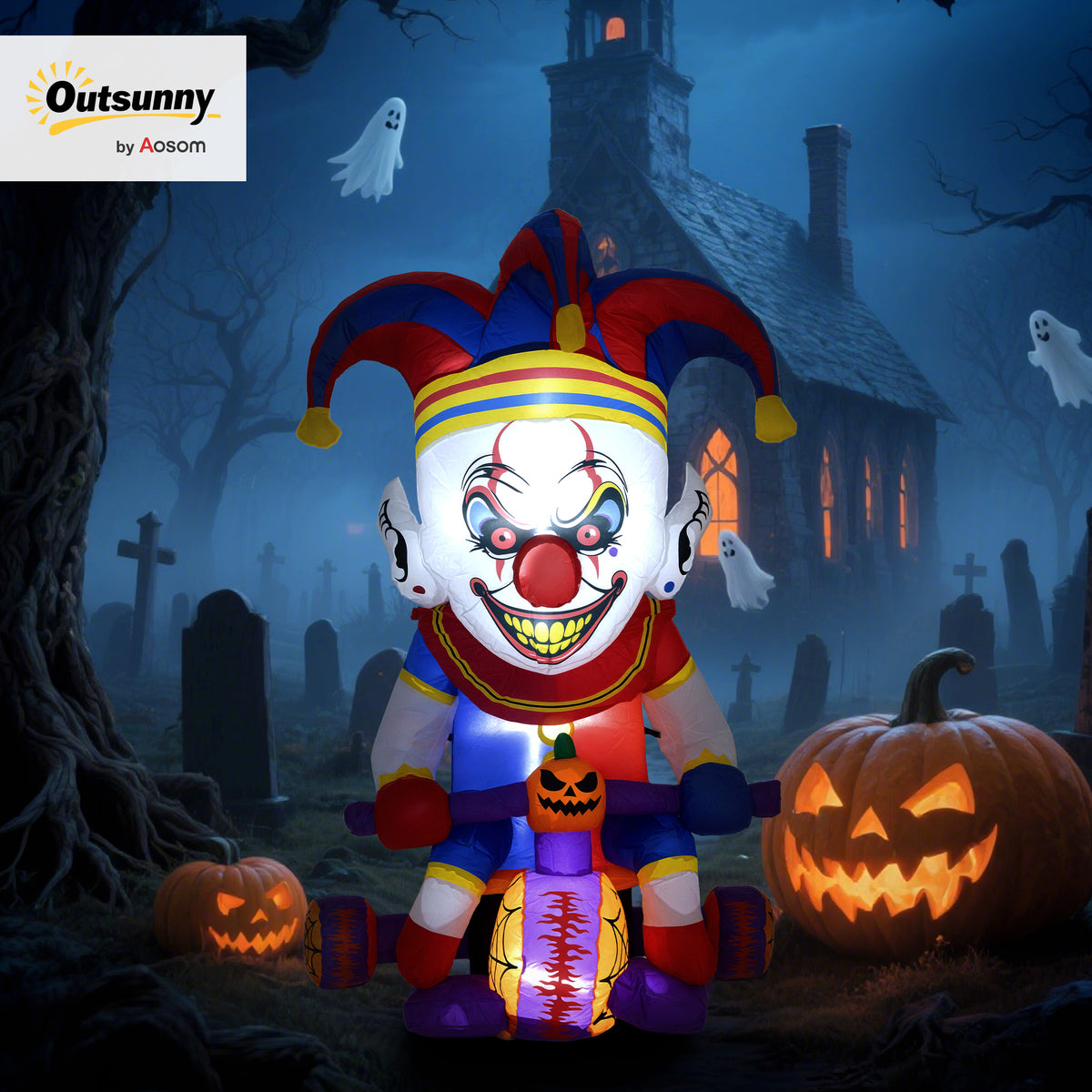 4ft Blow Up Outdoor Halloween Decoration, Clown on Bicycle