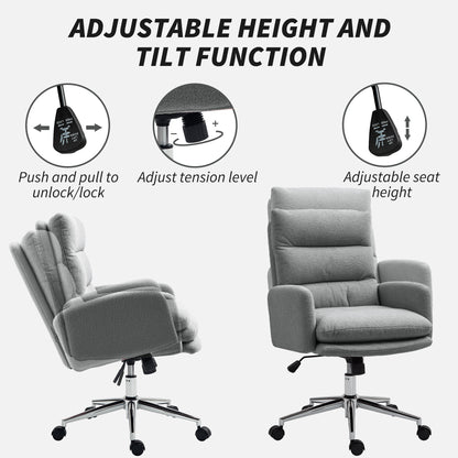 Upholstered Desk Chair with Height Adjustable, Grey