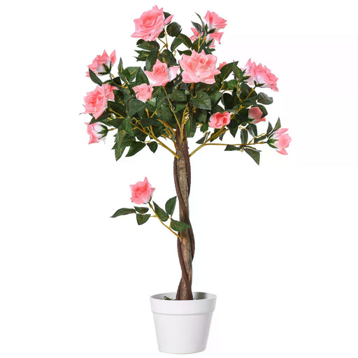 90cm/3FT Artificial Rose Tree Fake Decorative Plant w/ 21 Flowers Pot Indoor Outdoor Faux Decoration Home Office D√É¬©cor Pink & Green