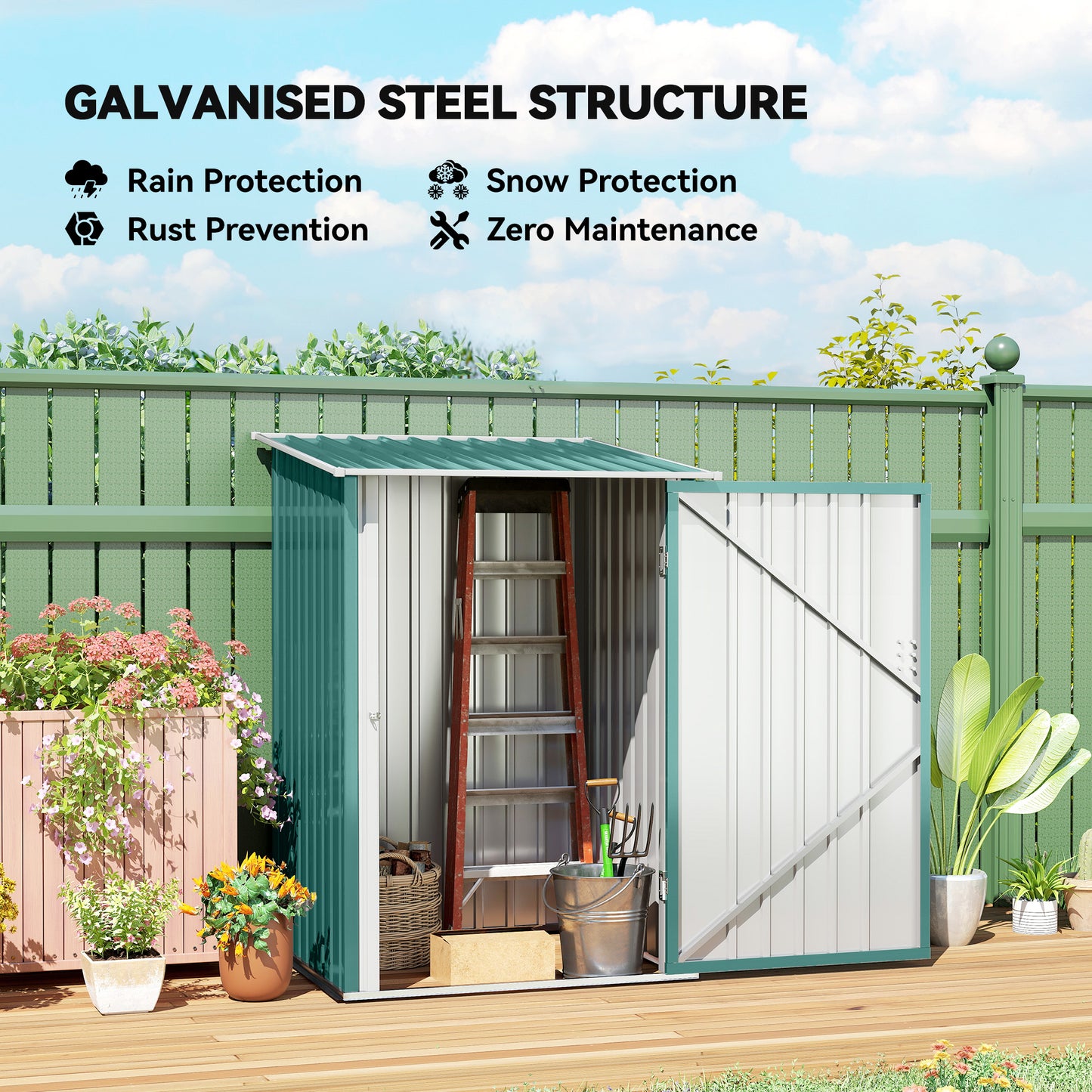 3.3ft x 3.4ft Lean to Garden Shed, Metal Outdoor Storage Shed with Single Lockable Door, Tool Storage Shed for Garden, Patio, Lawn, Green