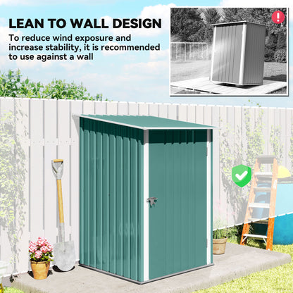 3.3ft x 3.4ft Lean to Garden Shed, Metal Outdoor Storage Shed with Single Lockable Door, Tool Storage Shed for Garden, Patio, Lawn, Green