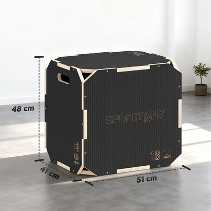 Non-Slip Plyo Box, Corner-free Wooden Jump Box, 41 x 51 x 48 cm