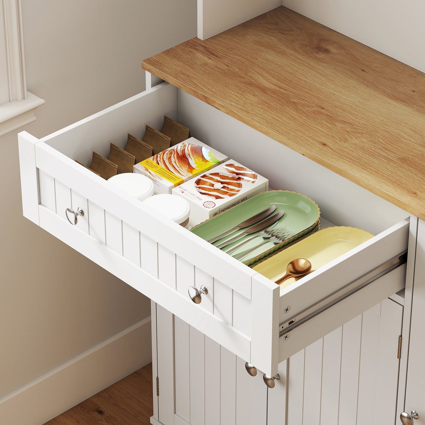 Pantry Storage Cabinet with Adjustable Shelves and 4 Door Racks