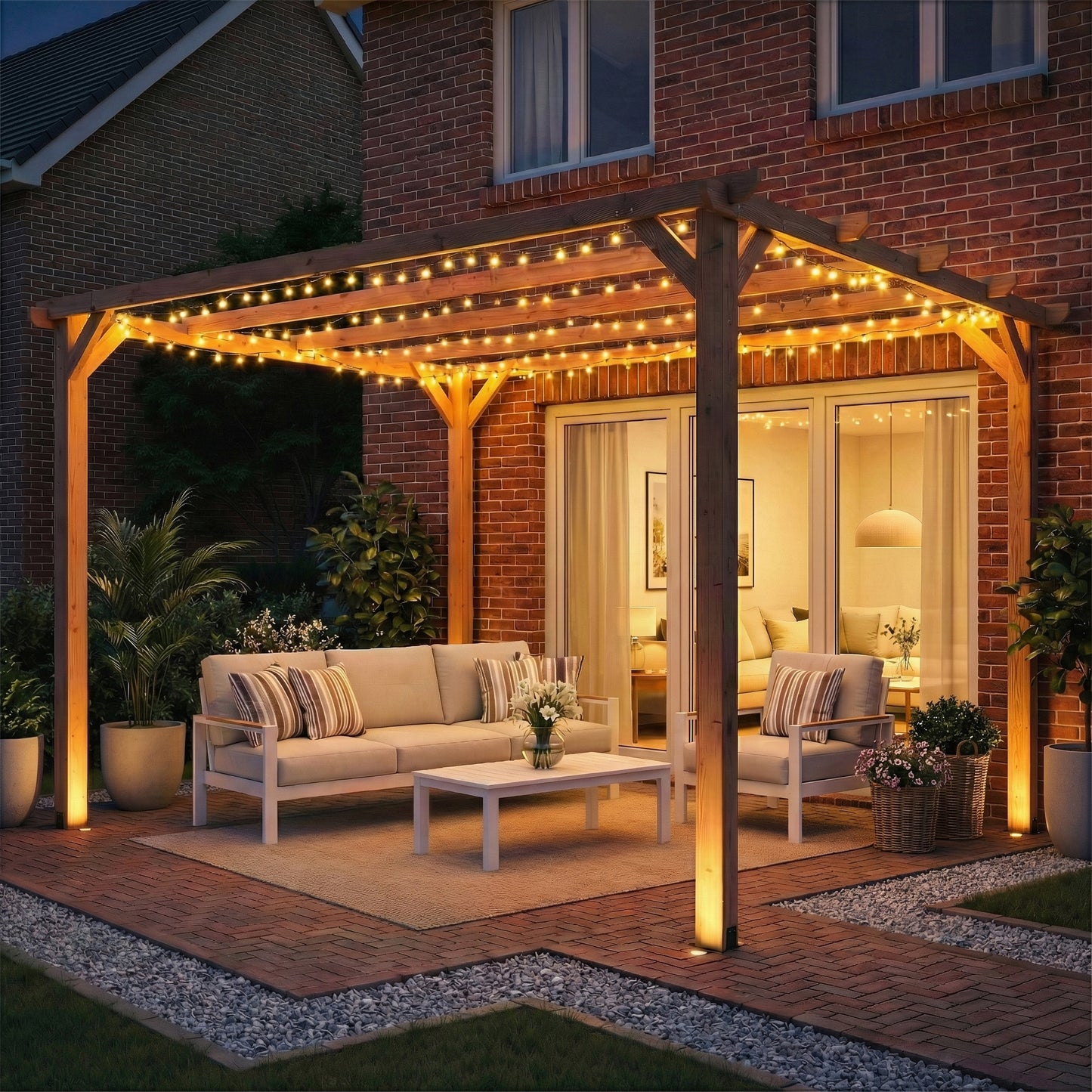 3x3 m Garden Wooden Pergola Gazebo Grape Trellis, Maple Wood-effect