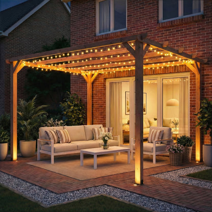 3x3 m Garden Wooden Pergola Gazebo Grape Trellis, Maple Wood-effect