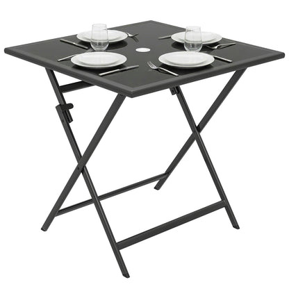 Folding Square Garden Dining Table with Parasol Hole