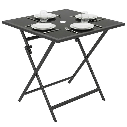 Folding Square Garden Dining Table with Parasol Hole