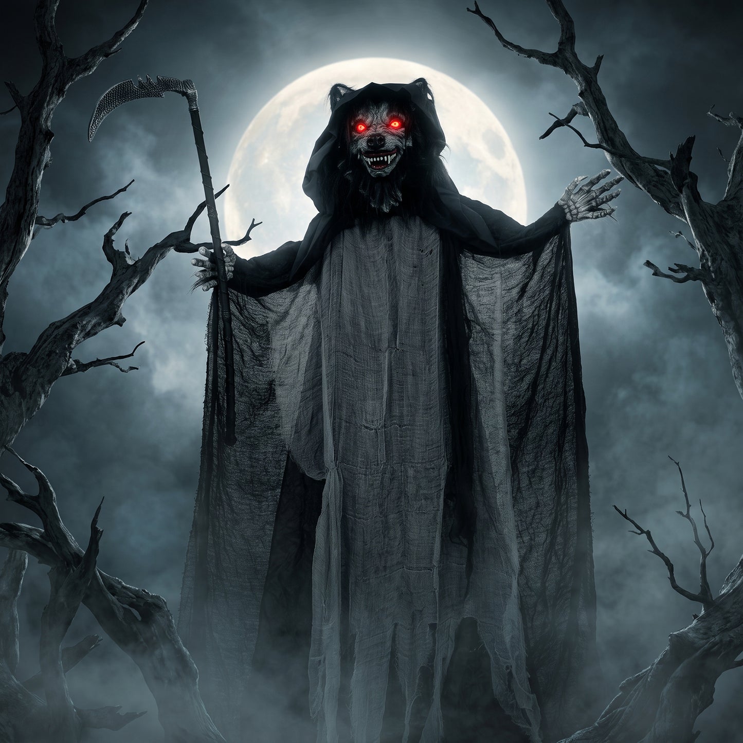 Halloween Standing Werewolf Animated Decoration with Light-Up Eyes