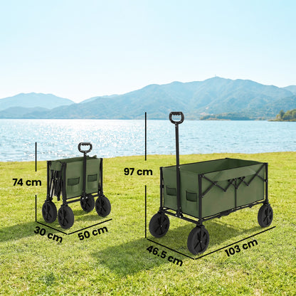 95L Foldable Festival Trolley on Wheels, Dark Green