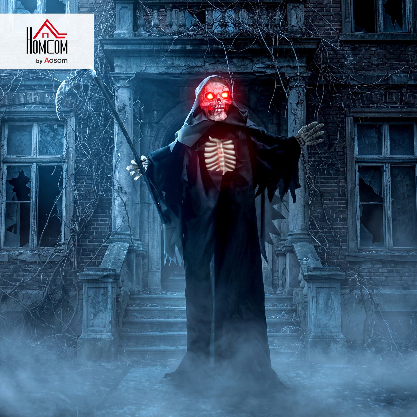 67"/170cm Life Size Animated Grim Reaper Halloween Decoration