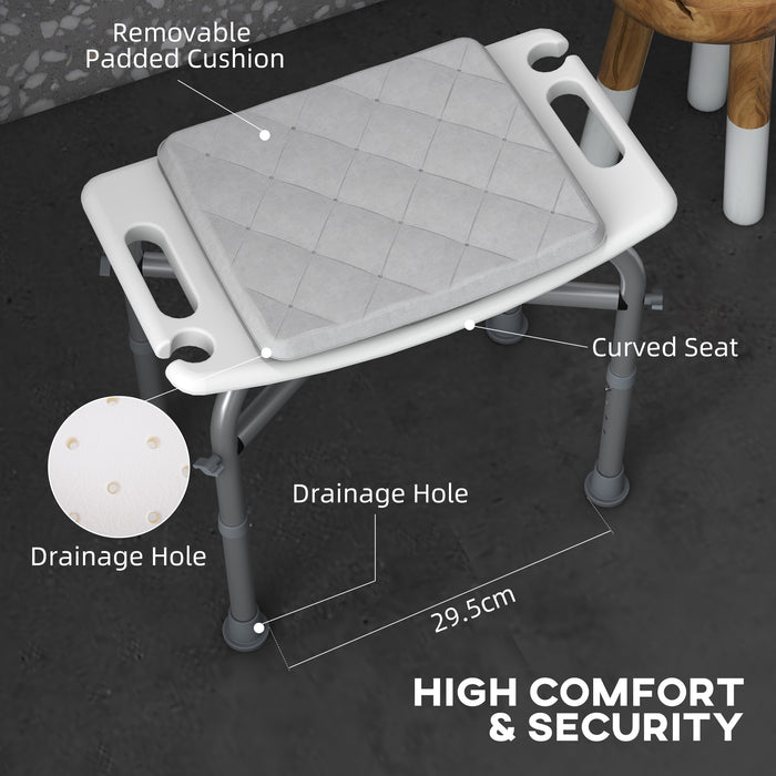 Aluminium Shower Stool for Elderly, Height Adjustable Shower Seat w/ Removable Padded Cushion, Shower Head Holder, Non-Slip