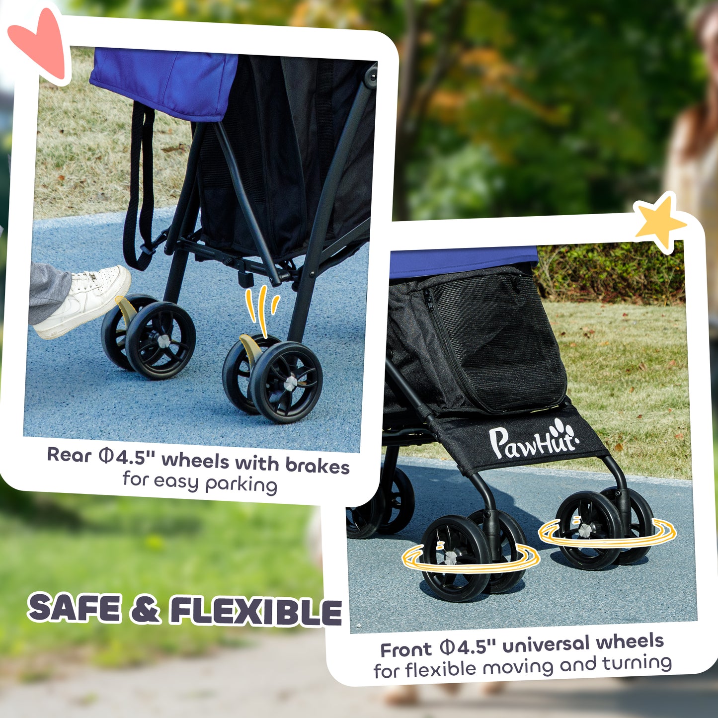 Lightweight Foldable Dog Stroller for Mini Dogs, Dark Blue